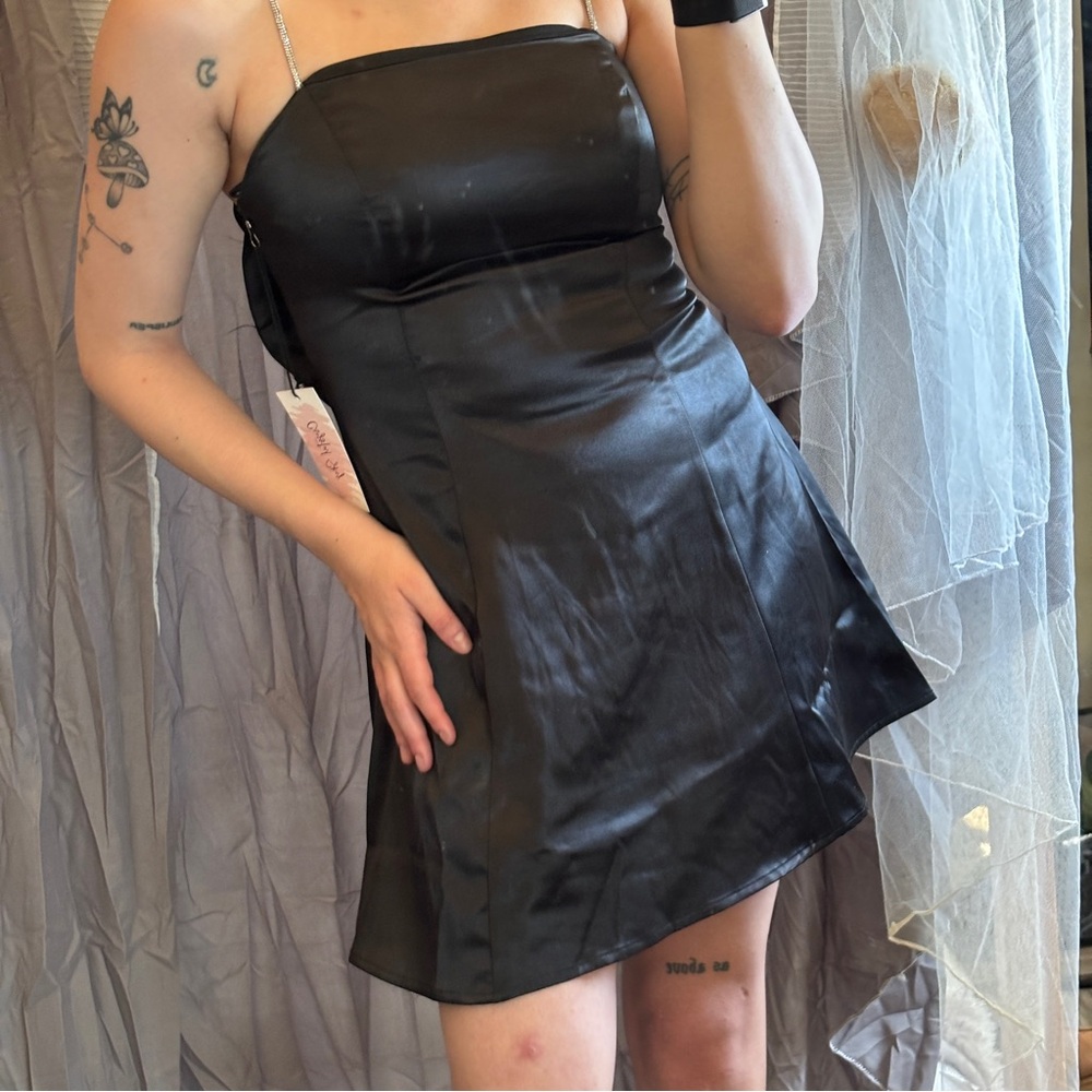 NWT Black Satin Bow Back Mini Dress